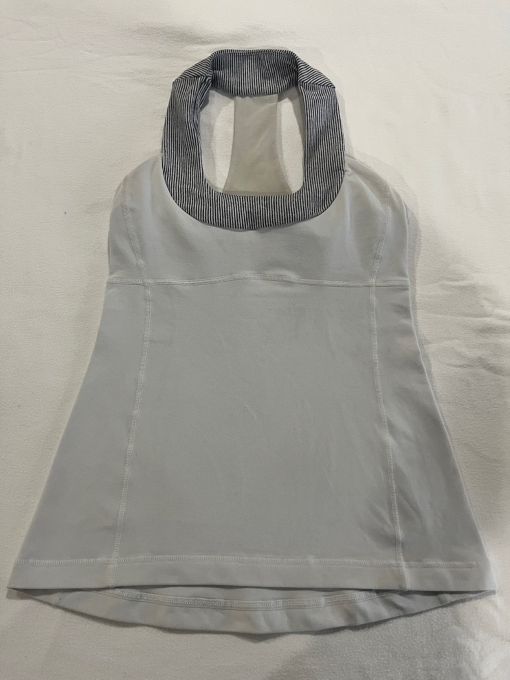 lululemon athletica White Halter Tank with Navy Stripe Trim